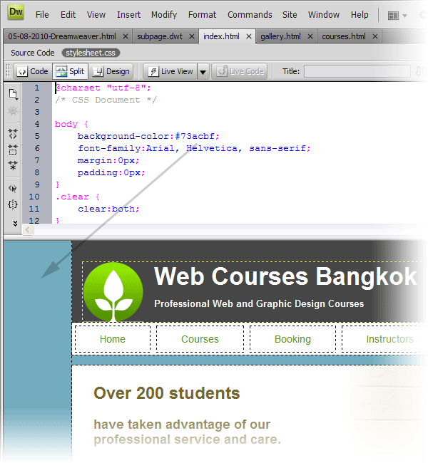 CSS code and WYSIWIG