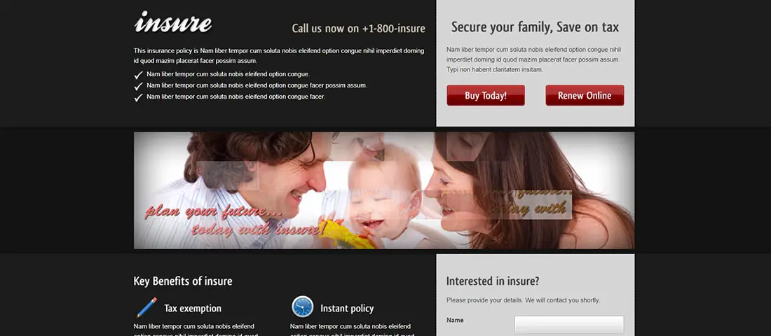 Insure Landing page 