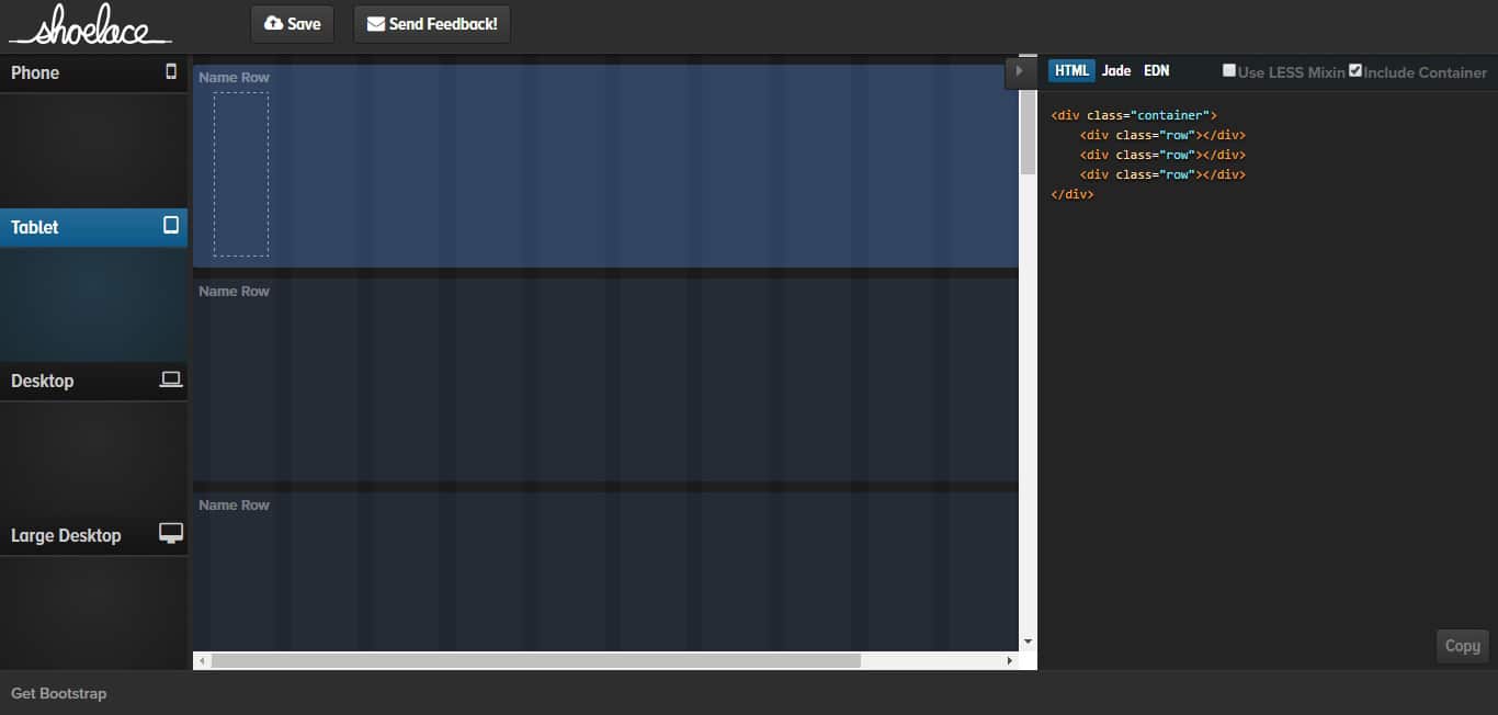 Shoelace Visual Bootstrap 3 Grid Builder