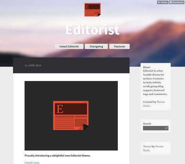 13 Editorist Infinite scroll Free Tumblr Themes