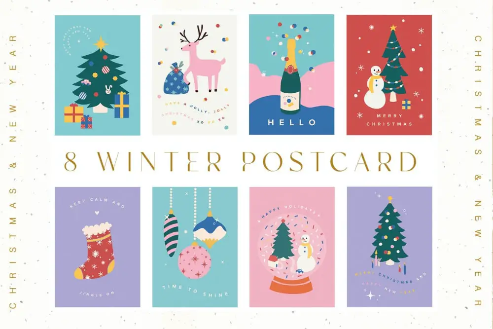 Creative Postcard Templates for the Holiday Season: Winter Christmas Postcard Set