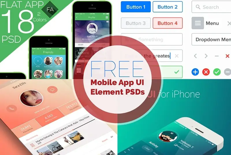 18 Mobile App UI Kits Free PSD