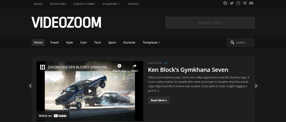 Creative WordPress themes for Video Bloggers: VideoZoom