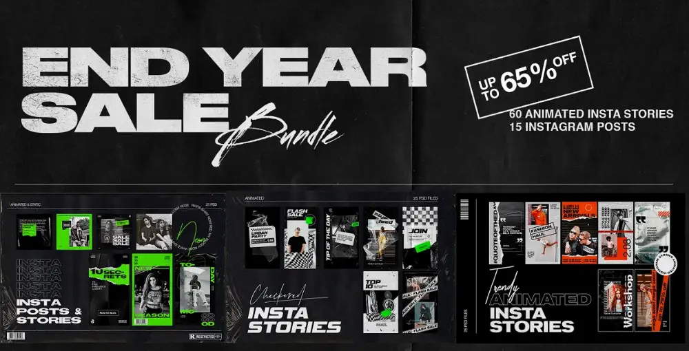 4. CreativeMarket: End of Year Sale Instagram Stories Image Bundle