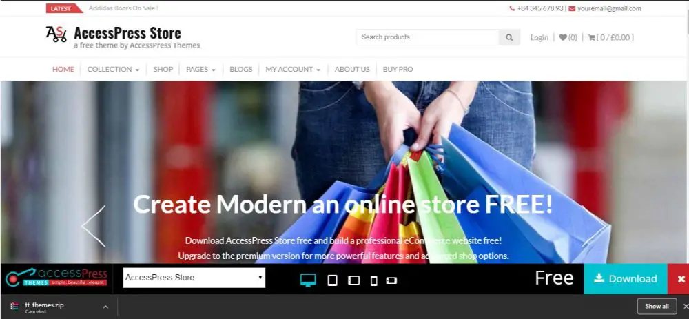 12 FREE eCommerce WordPress Themes- Access Press Store