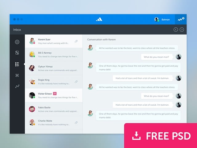 Conversation app PSD template