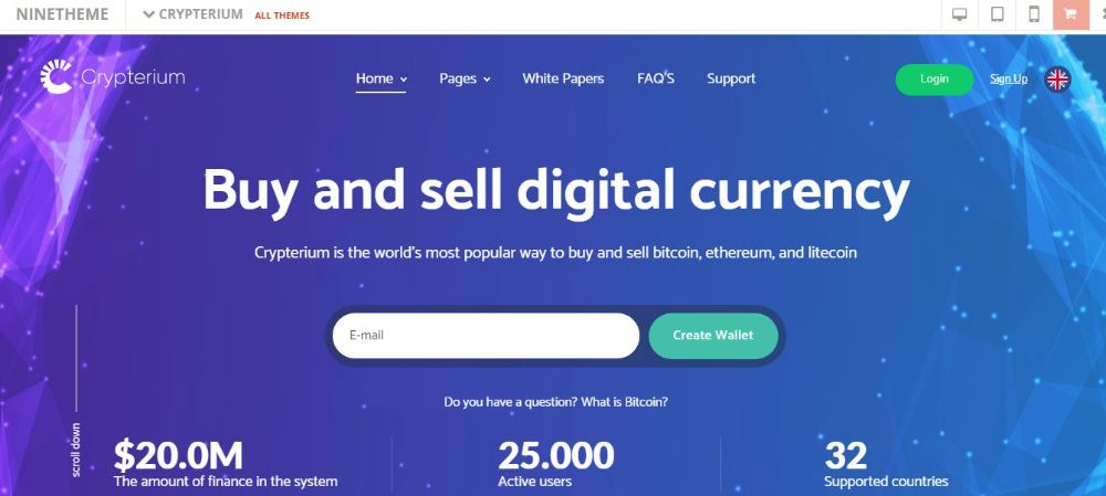 Crypterium - Bitcoin Blockchain WordPress Theme