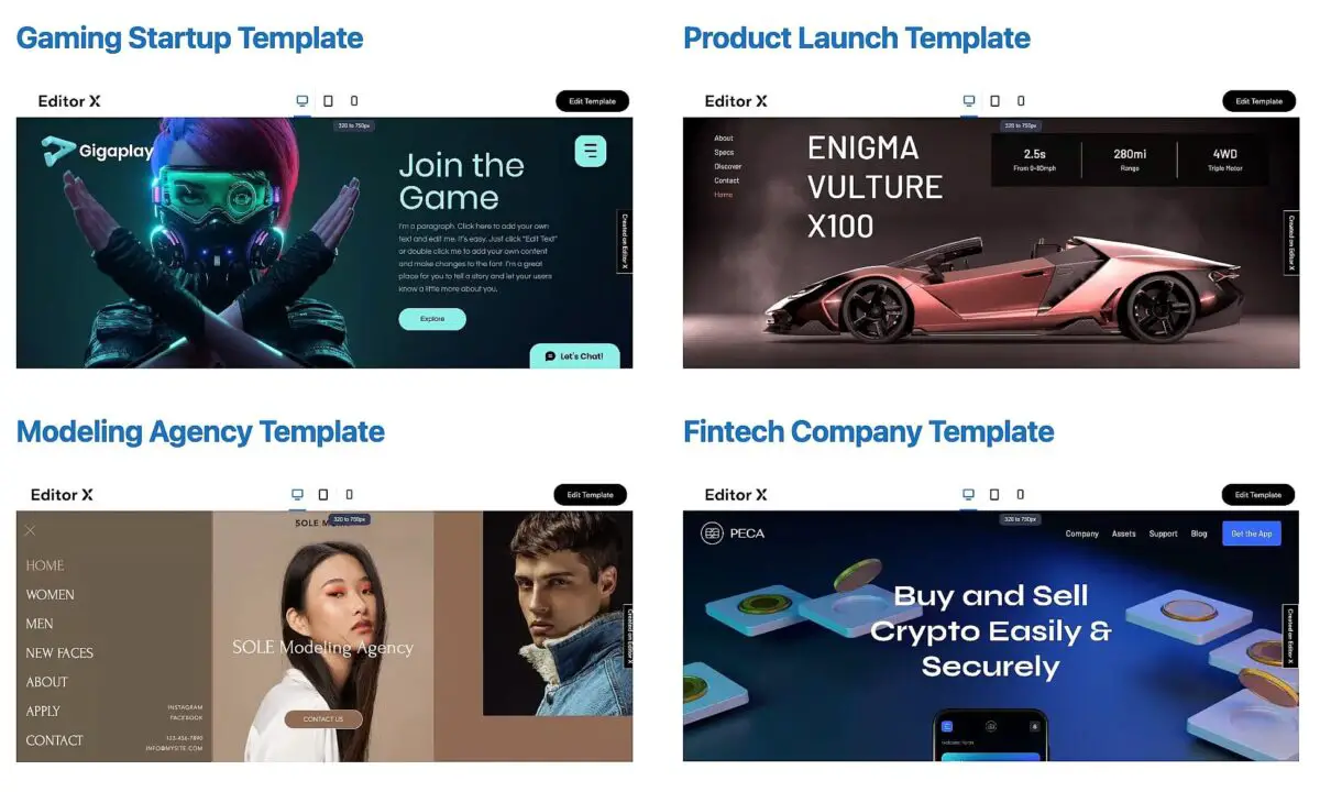 Editor X Website Templates