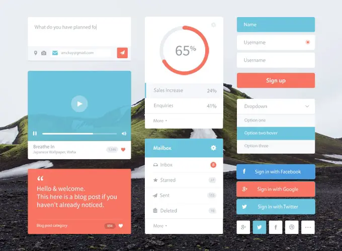 Flat & Colorful UI Kit Free PSD