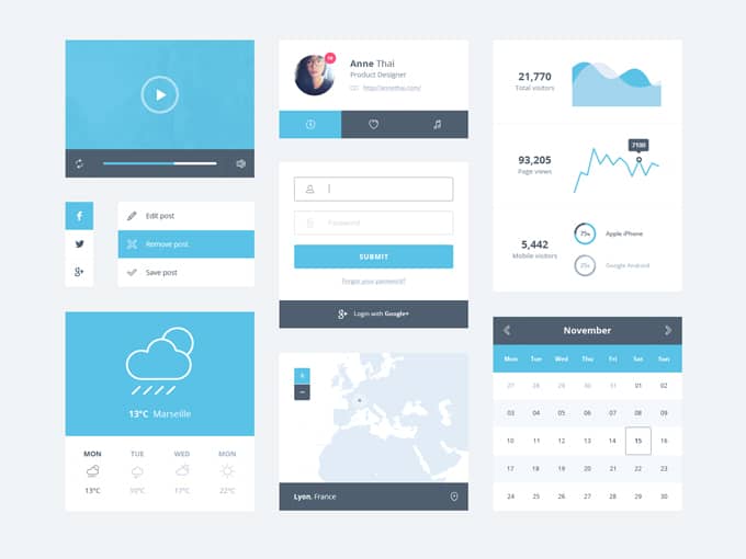 Ice Blue Minimal UI Kit Free PSD