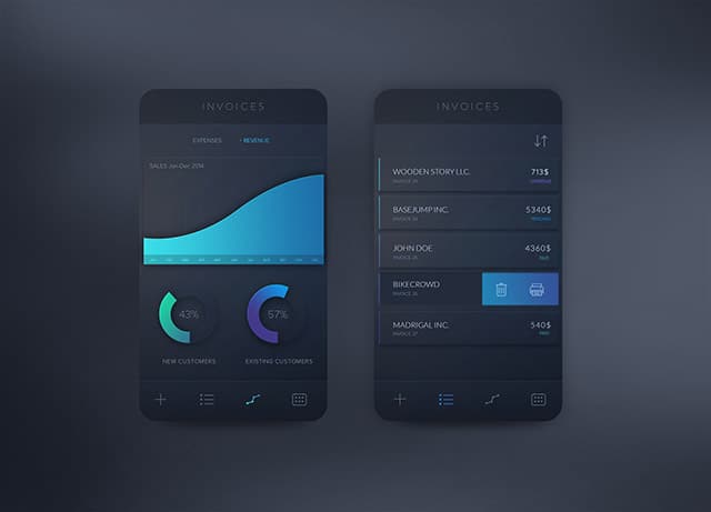 Invoices app concept PSD Free App Design