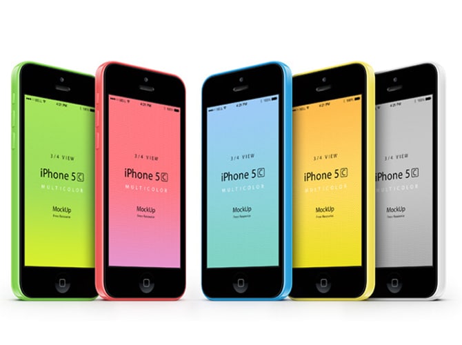 iPhone 5C 3-Qarter View Mockup Free PSD