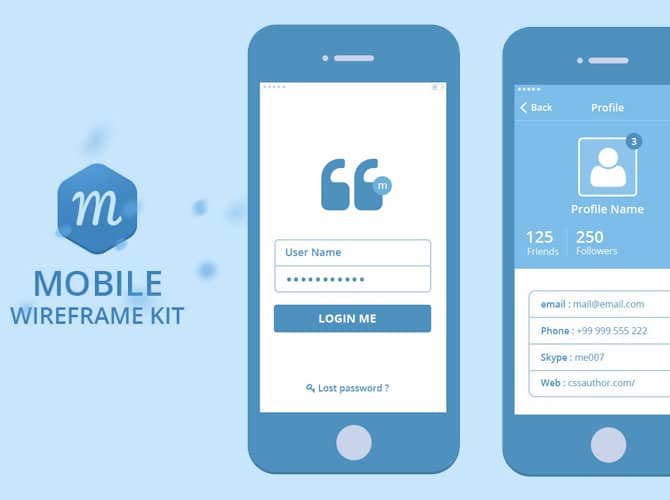 Mobile Wireframe Kit Free PSD