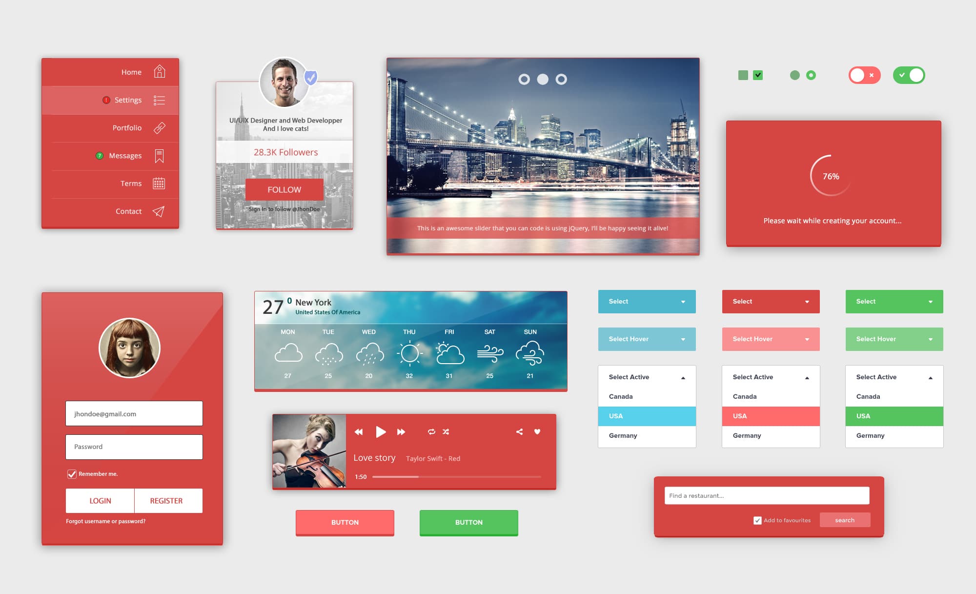 RedLight Complete UI Kit Free PSD