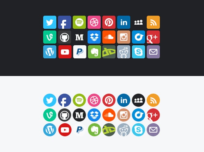 Rounded & Square Social Icons Free PSD