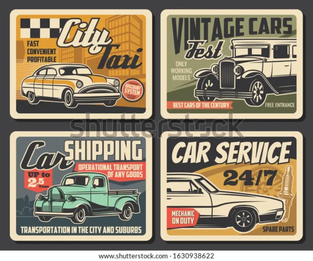 20 Free Retro & Vintage Vectors: Free Vintage Car Services Retro Vector Posters