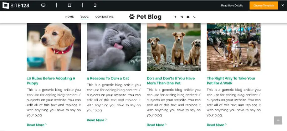 Site123 Pet Blogging Theme