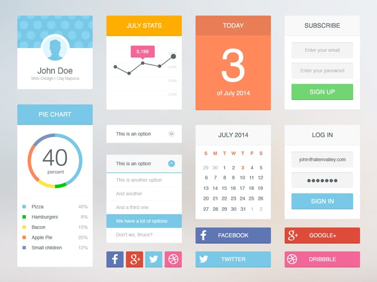 Soft Flat UI Kit Free PSD