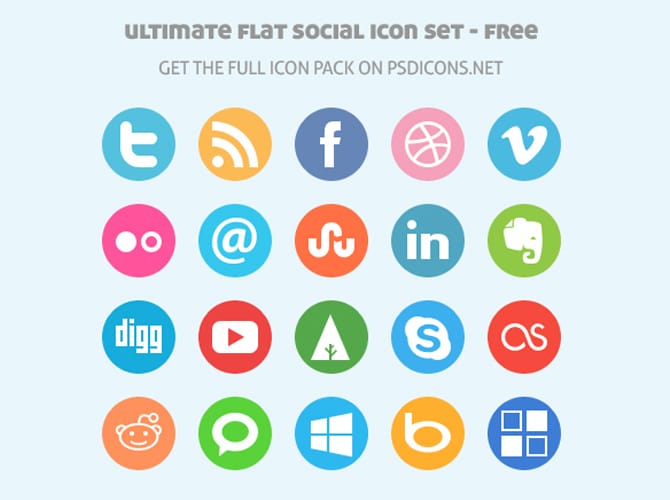 Ultimate Flat Social Icon Set Free PSD