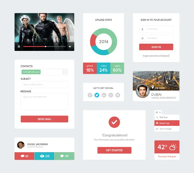 Clean Flat UI Kit Free PSD