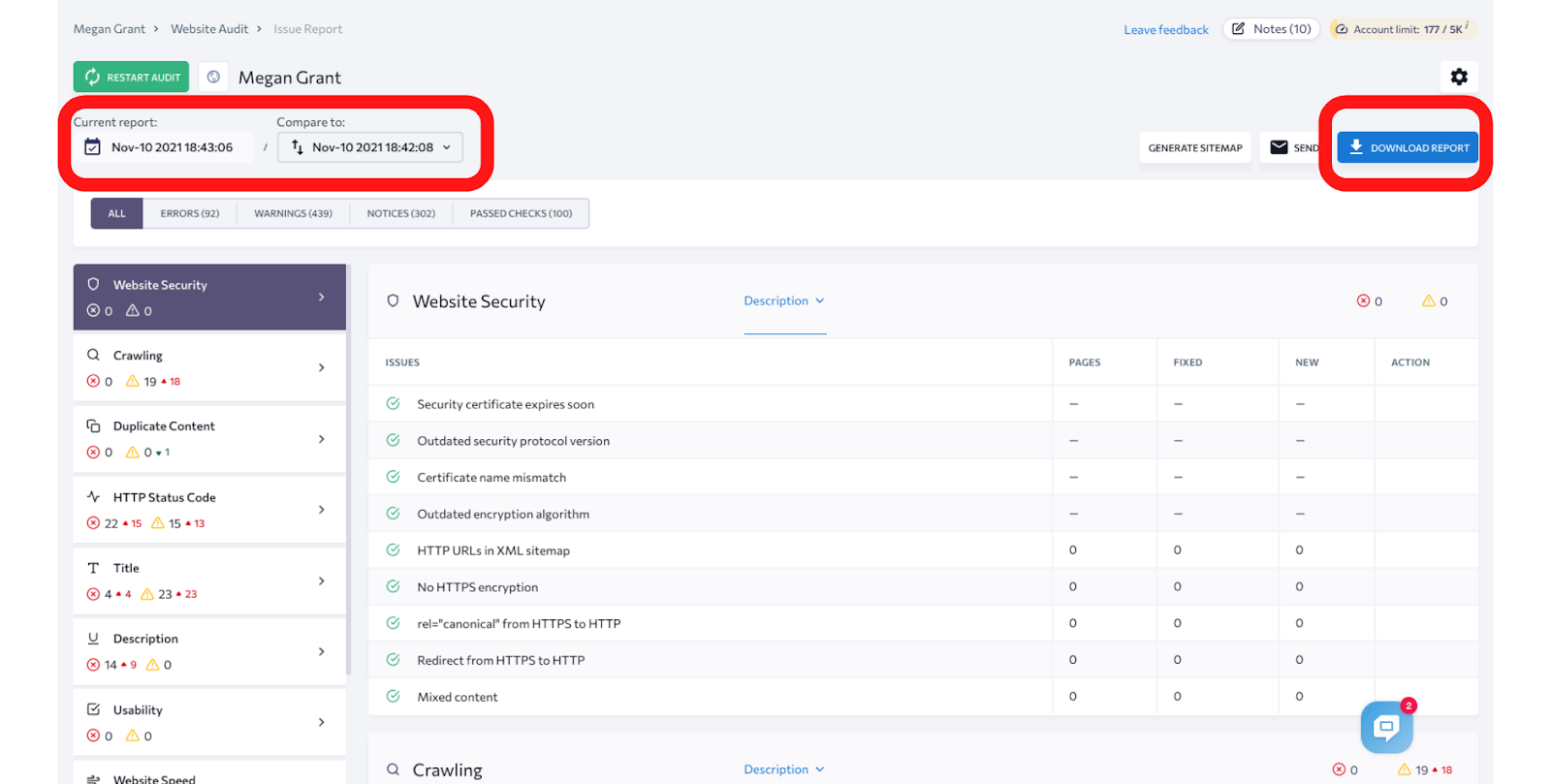 Using SE Ranking to Conduct A Website Audit: Dashboard Image of Where To Download Reports